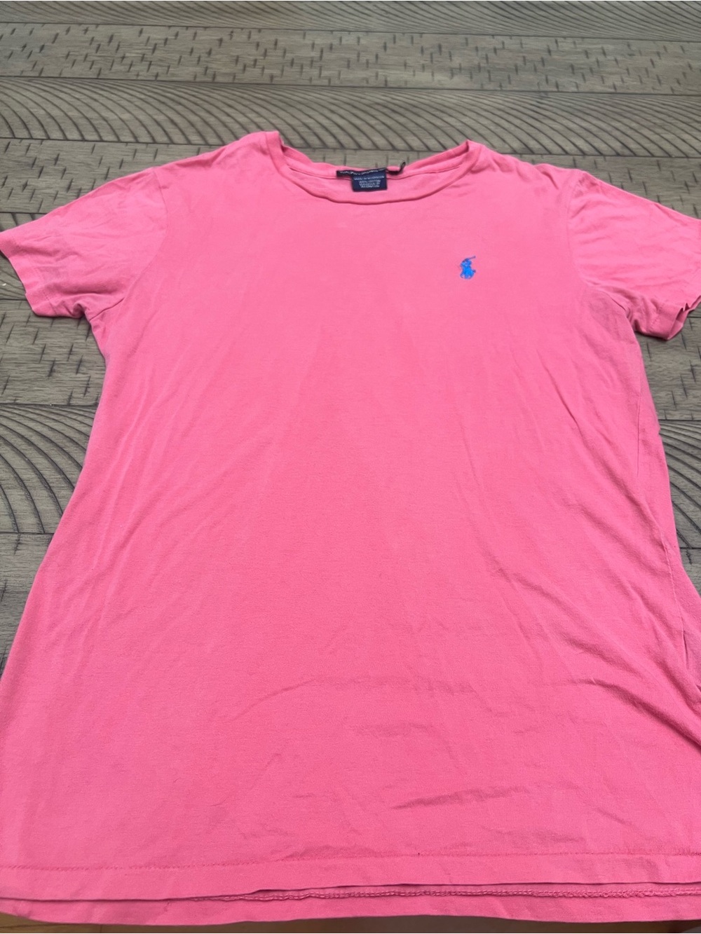 Women’s Ralph Lauren Sport Pink Crewneck T‑Shirt with Blue Logo Tag Sz Lg
